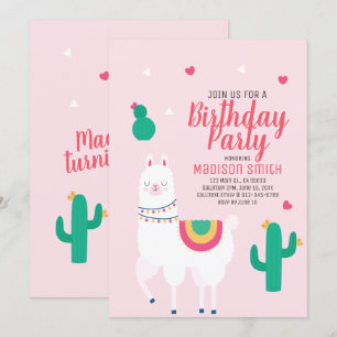 Verjaardagsuitnodiging Cute Party Llama Kaart
