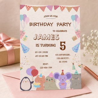 Verjaardagsuitnodiging Cute Pastel Dieren Kids Fee Kaart