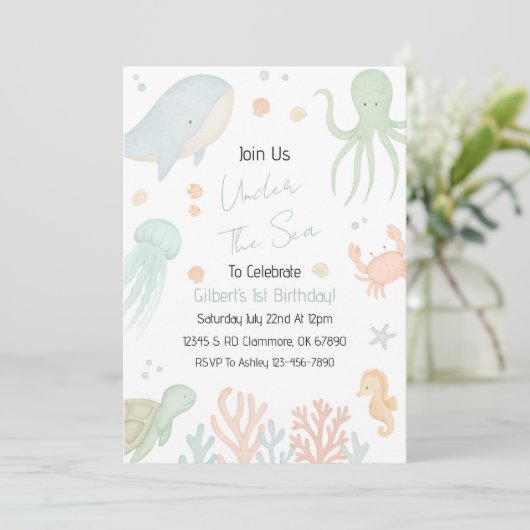 Verjaardagsuitnodiging Eerste Verjaardag Onder de Kaart (Staand voorkant)