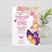 Verjaardagsuitnodiging Flyer Butterfly Baby Pink Kaart (Staand voorkant)