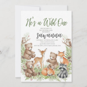 Verjaardagsuitnodiging 'Forest Friends Wild One' 1 Kaart