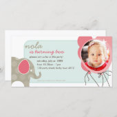 VERJAARDAGSUITNODIGING FOTOCARD :: olifant + ballo (Voorkant / Achterkant)