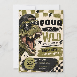 Verjaardagsuitnodiging Four Ever Wild Dinosaur Kaart