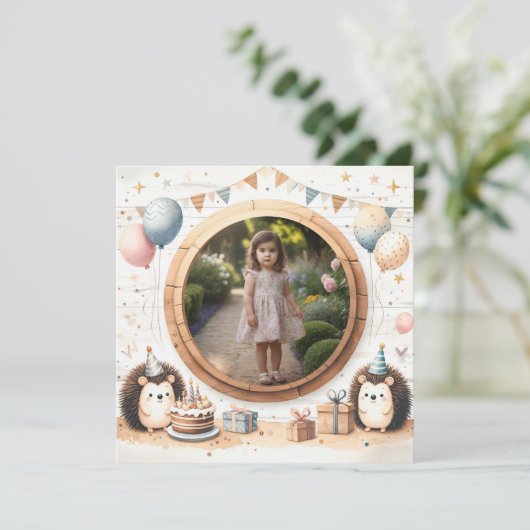 Verjaardagsuitnodiging Hedgehog Lijst voor foto Kaart (Staand voorkant)