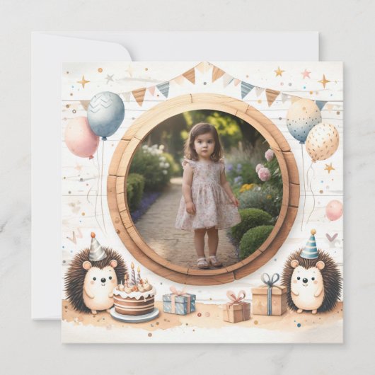 Verjaardagsuitnodiging Hedgehog Lijst voor foto Kaart (Voorkant)