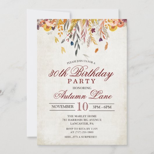 VERJAARDAGSUITNODIGING HERFSTBLADEREN - ELKE LEEFT KAART (Voorkant)