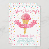 Verjaardagsuitnodiging Hier is de Scoop Ice-Cream Kaart (Voorkant / Achterkant)