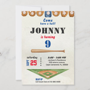 Verjaardagsuitnodiging honkbal voor jongen kaart