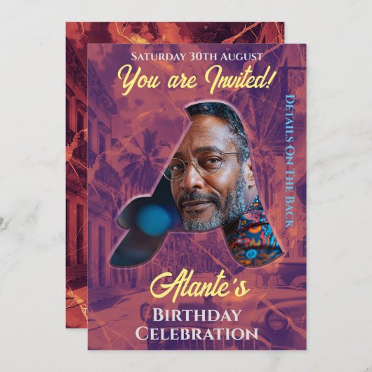 Verjaardagsuitnodiging Intital Design Kaart (Voorkant / Achterkant)