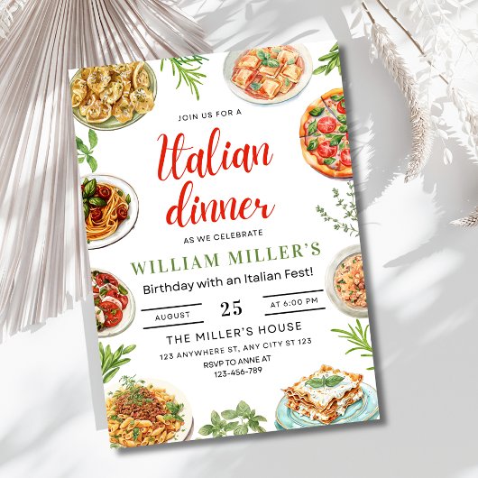 Verjaardagsuitnodiging Italiaans diner, pasta en p Kaart