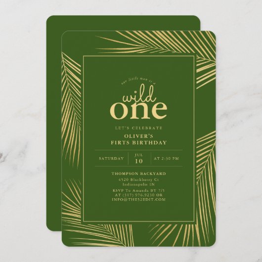 Verjaardagsuitnodiging Jungle Green Wild One Kaart (Voorkant / Achterkant)