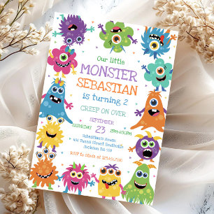 Verjaardagsuitnodiging kleine monster kaart