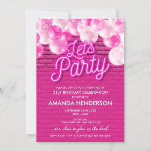 Verjaardagsuitnodiging Let's Party Glow Roze Kaart