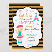 Verjaardagsuitnodiging meisje Parijs Eiffeltoren u Kaart (Voorkant / Achterkant)