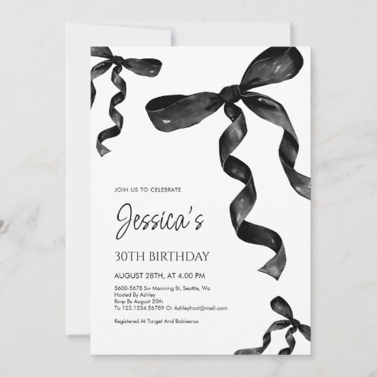 Verjaardagsuitnodiging met Black Bow Kaart (Voorkant)