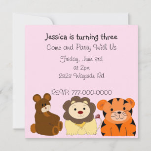 Verjaardagsuitnodiging met cute dieren kaart