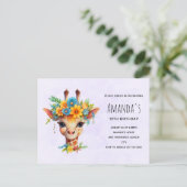 Verjaardagsuitnodiging met Cute Giraffe met bloeme Briefkaart (Staand voorkant)