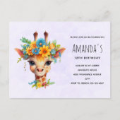 Verjaardagsuitnodiging met Cute Giraffe met bloeme Briefkaart (Voorkant)