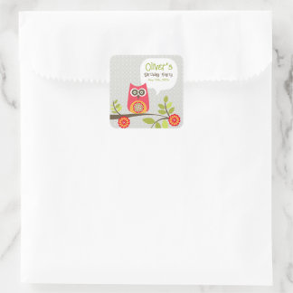 Verjaardagsuitnodiging met Cute Owl Woodland Vierkante Sticker