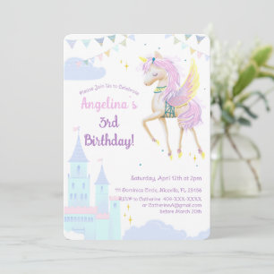 Verjaardagsuitnodiging met een schattige eenhoorn. kaart