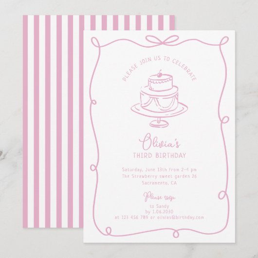 Verjaardagsuitnodiging met fantasierijk kader met  save the date (Voorkant / Achterkant)