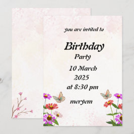 verjaardagsuitnodiging met Floral met vlinders Kaart