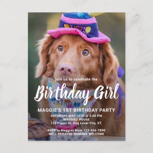 Verjaardagsuitnodiging met foto voor honden, perso briefkaart (Voorkant)