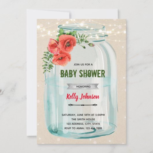 Verjaardagsuitnodiging met klaproos besproeiing kaart (Voorkant)