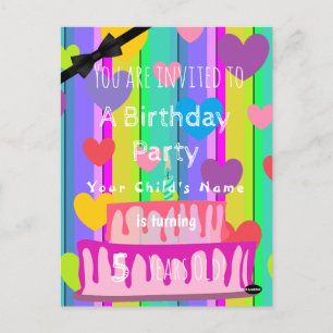 Verjaardagsuitnodiging met pastel hartjes op maat briefkaart