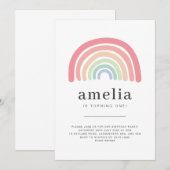 Verjaardagsuitnodiging met pastel regenboog kaart (Voorkant / Achterkant)