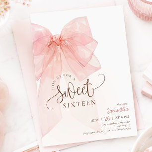 Verjaardagsuitnodiging met roze strik voor Sweet 1 Kaart
