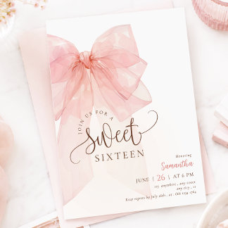 Verjaardagsuitnodiging met roze strik voor Sweet 1 Kaart