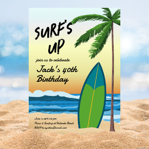 Verjaardagsuitnodiging met strandthema 'Surf's Up' Kaart
