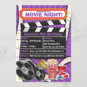 Verjaardagsuitnodiging Movie Night Hollywood Clapp Kaart