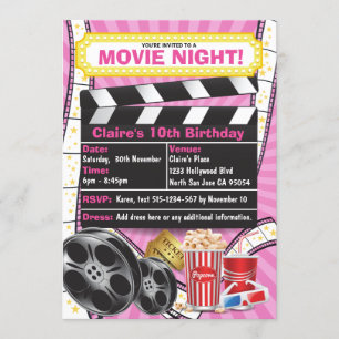 Verjaardagsuitnodiging Movie Night Hollywood Clapp Kaart