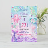 Verjaardagsuitnodiging Onder de Zee, Zeemeermin Ui Kaart (Staand voorkant)