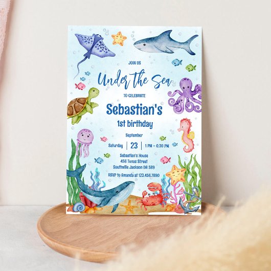 Verjaardagsuitnodiging onder de zeewereldthema kaart