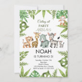 Verjaardagsuitnodiging Party Animals Safari Jungle Kaart (Voorkant)