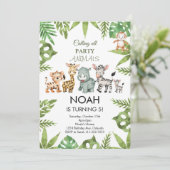Verjaardagsuitnodiging Party Animals Safari Jungle Kaart (Staand voorkant)
