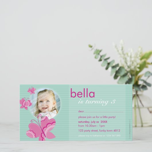 VERJAARDAGSUITNODIGING PHOTOCARD :: flutterbybutte (Staand voorkant)