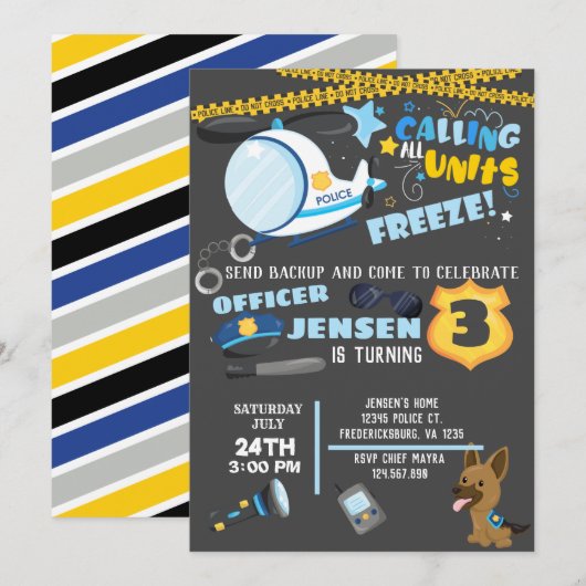 Verjaardagsuitnodiging politie kaart (Voorkant / Achterkant)