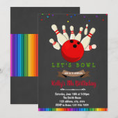 Verjaardagsuitnodiging regenboog bowlen kaart (Voorkant / Achterkant)