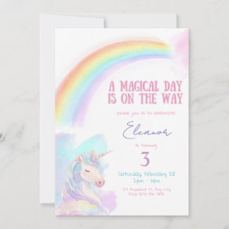 Verjaardagsuitnodiging Regenboog Eenhoorn, Meisjes