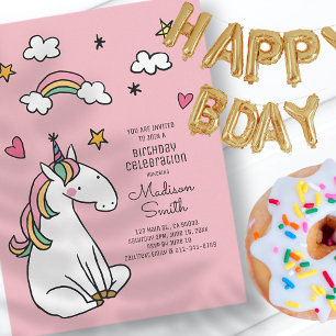 Verjaardagsuitnodiging Regenboog Eenhoorn Sterren Uitnodiging Briefkaart