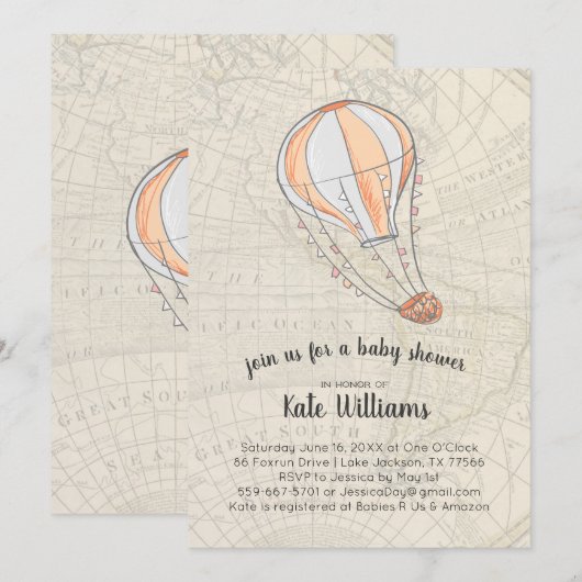 Verjaardagsuitnodiging Reizen Thema Babyfeestje Kaart (Voorkant / Achterkant)