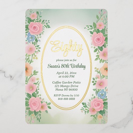 Verjaardagsuitnodiging Roze Lente Waterverf Bloeme Folie Uitnodiging (Voorkant)