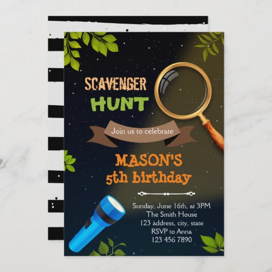 Verjaardagsuitnodiging Schatzoeken Kaart (Voorkant / Achterkant)