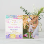 Verjaardagsuitnodiging schilderen met foto kaart (Staand voorkant)