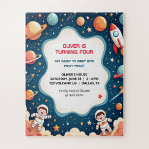 Verjaardagsuitnodiging Space Boy astronaut Kaart Legpuzzel