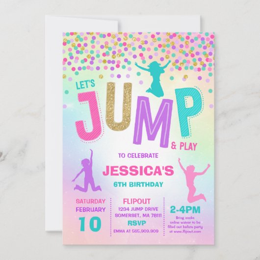 Verjaardagsuitnodiging springen spring trampolinef kaart (Voorkant)